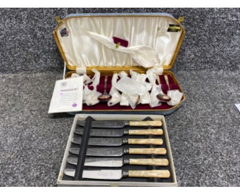 Silver rose spoon set by Viners of Sheffield with original box also includes Sheffield Cambridge knife set