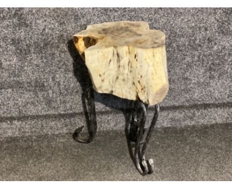 Real tree trunk occasional table on metal tri-foot supports