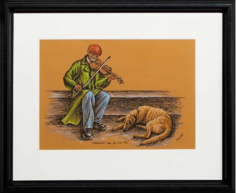 * GRAHAM H D MCKEAN,SERENADE FOR AN OLD PALpastel and ink on paper, signed and titledimage size 29cm x 41cm, overall size 51c