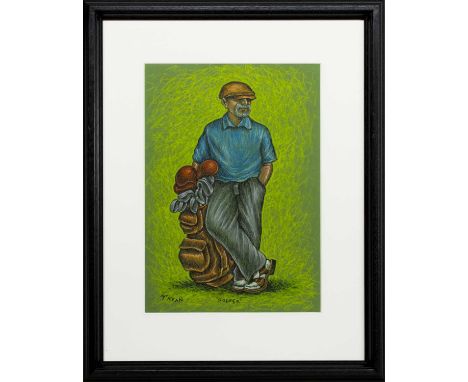 * GRAHAM H D MCKEAN,GOLFERpastel and ink on paper, signed and titledimage size 41cm x 29cm, overall size 63cm x 50cm Mounted,