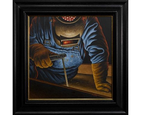 GRAHAM H D MCKEAN,CLYDE BUILToil on canvas, signed, titled versoimage size 50cm x 50cm, overall size 68cm x 68cm Framed.