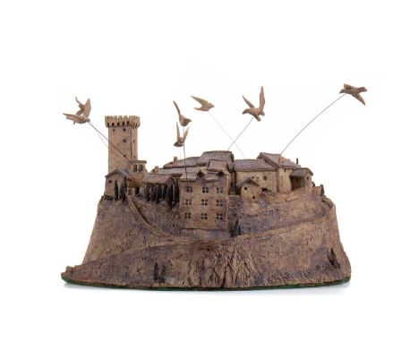 FALCONER HOUSTON DA HPAI,TUSCAN HILL TOWN stoneware ceramic sculpture25cm wide.