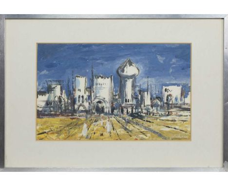 * JOSEPHINE GRAHAM (SCOTTISH b. 1930),MARRAKESHoil on card, signedimage size 25cm x 41cm, overall size 43cm x 61cm Mounted, f