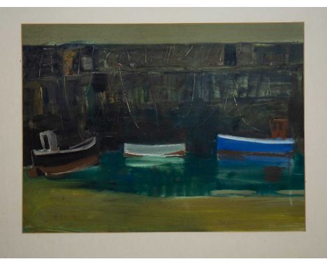 * GEORGE DEVLIN RSW RGI RBA ROI ARWS FRSA (SCOTTISH 1937 - 2014),BOATS IN HARBOURmixed media on paper, signedimage size 56cm 