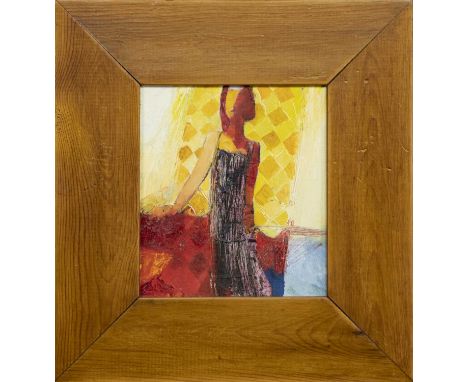 * JONATHAN HOOD (SCOTTISH b. 1957),WOMANoil on board, signed, titled and dated '98 versoimage size 18cm x 16cm, overall size 