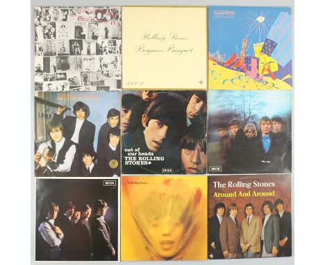 39 Schallplatten/Alben "The Rolling Stones", 1964-1989 und Literatur "Rolling Stones Story"/"Rock And Roll Heroes""The live R