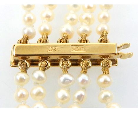 Cultured pearl five string necklace, with 9ct gold clasp