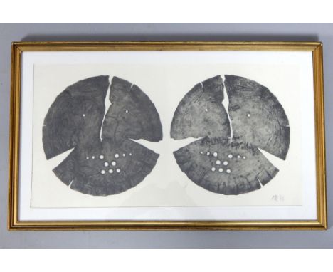 Kenneth Robinson, Disks, etching, signed and dated '61 lower right, 29 x 54cm