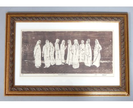 George Horwood (20th century Aremican), Dishdashas, etching 2/50, signed and titled in pencil, 27 x 52cm