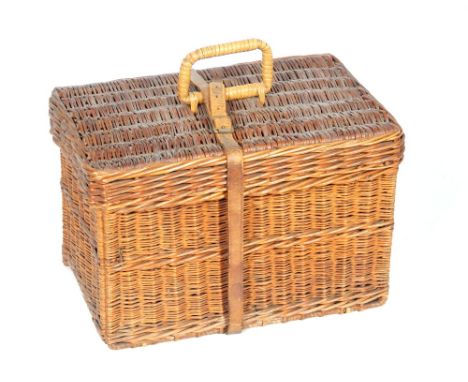 Picnic set, the wicker case with a fall front revealing interior fitted with spirit kettle, two cups and saucers, four teaspo