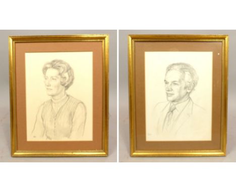 Dorothy Colles, British, 1917-2003, two portraits of male and female, pencil drawing on paper, 43 x 30cm