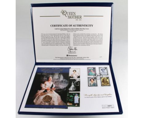 Sovereign 2002 BU housed in a first day cover: HM Queen Elizabeth the Queen Mother 1900-2002 First Day Coin Cover by Westmins