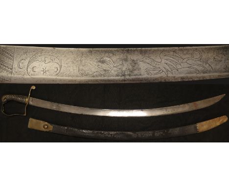 Sword: A Cavalry Officers sword circa 1790-1810 possibly Americana? Curved blade 33" (approx). Beautifully decorated with Dra