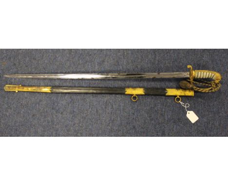 Victorian naval officers sword compete with leather and brass scabbard with sword knot in its 