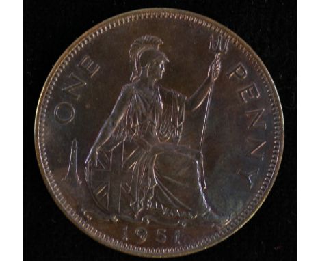 Penny 1951 Proof aFDC small mark above portrait