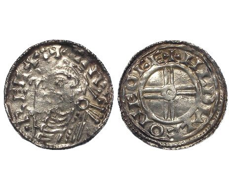 Cnut silver penny, Short Cross Type, Spink 1159, obverse reads:- +CNVT. RECX:, reverse reads:- +HLDVLF ON EOFE, York Mint, mo