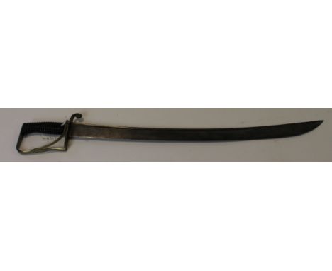 Sword: A 19th century Customs/Coastguard type short sword. Ribbed grip. Solid brass stirrup guard. Cultlass type blade with h