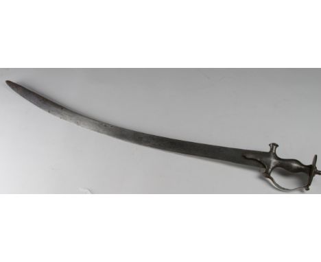 Sword: An all steel Tulwar. Standard hilt with disc pommel, guard and long langets. Curved blade approx 30" hatchet point. Wo