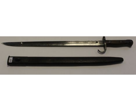 Bayonet an SMLE scarce 1st pattern scabbard hooked quillion with Regimental stamping R.I to the pommel, multiple stampings to