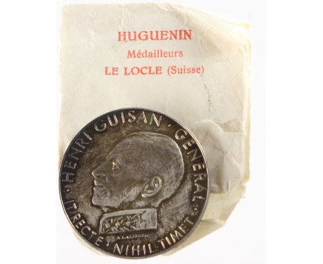 Switzerland Commemorative Medallion, silver d.33mm: HENRI GUISAN. GENERAL. IT RECTE . NIHILITIMET. portrait l. by A. Lasserre