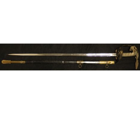 Sword: An Elizabeth II 1920 Pattern RAF Officers sword by Wilkinson Sword Co. Blade 32". Etched with blank panels. Gilt brass