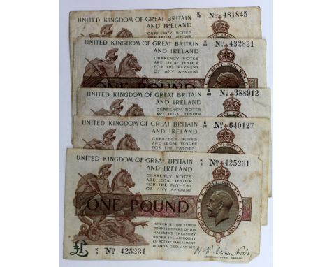 Warren Fisher One Pounds (5) All T24 "K" first series, average Fine