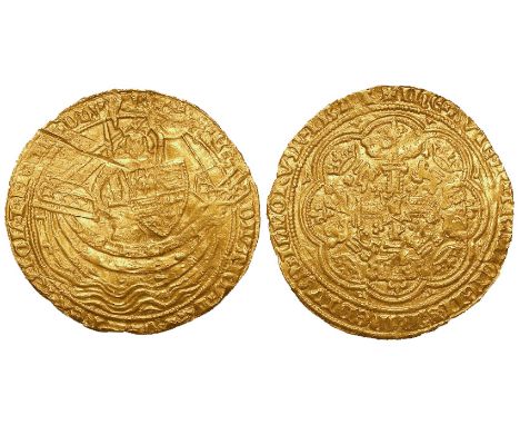 Edward III gold noble, Fourth Coinage 1351-1377, Pre-Treaty Period, 1351-1361, with French title, Series G 1356-1361, variety