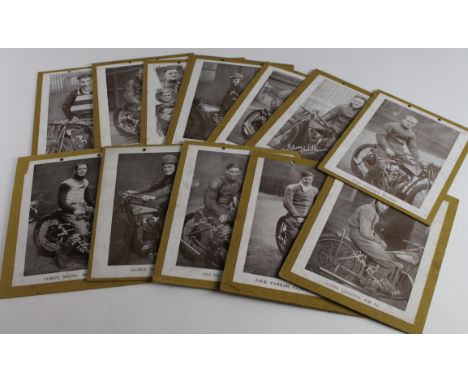 Speedway sepia pictures of riders 5" x 7" circa. 1930s attached to strong display board with two holes for hanging, possibly 