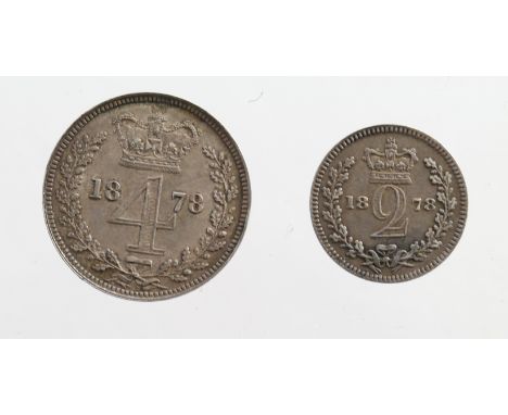 Maundy Oddments (2): Fourpence and Twopence 1878 toned GVF, some light scratches.