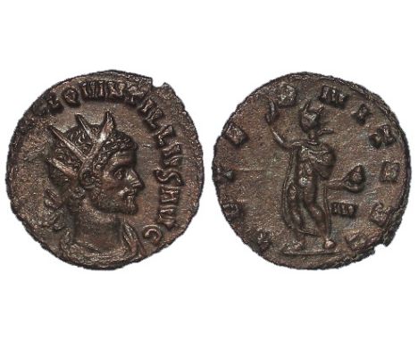 Quintillus billon antoninianus, Rome Mint 270 A.D., reverse:- Sol standing left, right hand raised, holding globe in left, Se