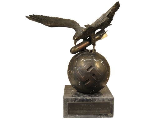 Impressive Stuka trophy, first prize.  5th August 1939. 77 marked to front plate. Marble base, composite metal construction.