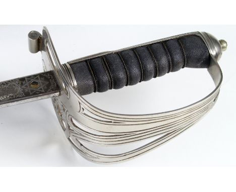 Sword: An 1827 Pattern Rifle Officers sword by Wilkinson Sword, logo but no number to blade. Indian Government stamp to Ricas