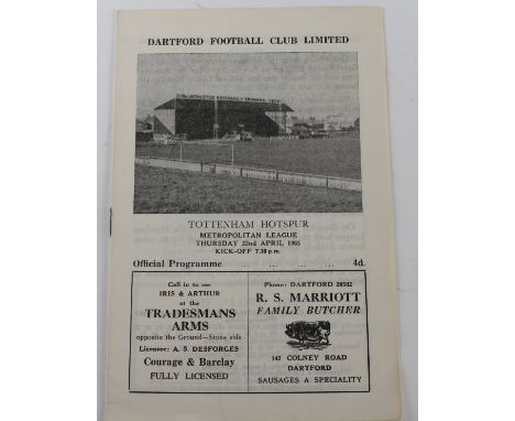 Dartford v Tottenham Hotspurs 'a' match played on 22/4/65 in Metropolitan League, a particularly strong Tottenham line up wit