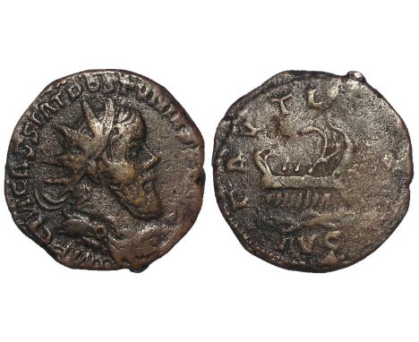 Postumus double-sestertius [scarce denomination], Cologne Mint 261 A.D., reverse reads:- LAETITIA AVG, Galley with rowers tra