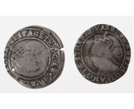 Elizabeth I silver threepence, mm. Ermine 1572-1573 and dated 1572, crinkled, F together with a ditto, mm. Greek Cross 1578-1
