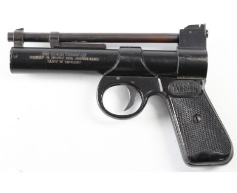 Air Pistol: A Webley Junior .177 Smooth bore air pistol. In good working order and condition (some wear to finish) SN: 158 to