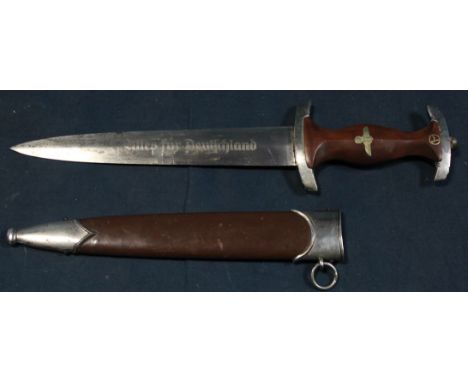 German SA Dagger with metal scabbard, blade maker marked 'RZM M7/37'.
