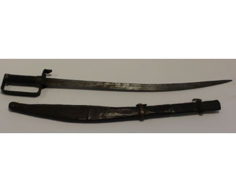 Sudanese unusual 19th century short sword with knuckle guard in scabbard  