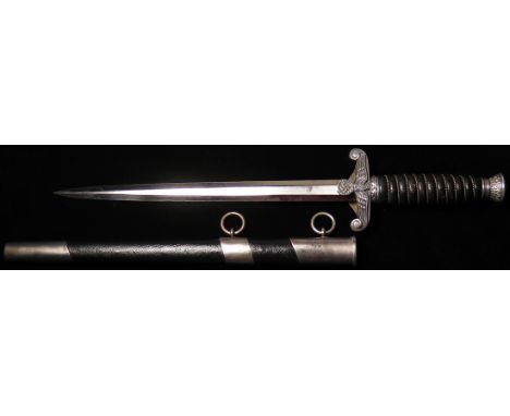 German Nazi Customs Officers Dagger with black and silver scabbard. Blade maker marked 'Ernst Pack & Sohne M.B.H. Waffenfabri