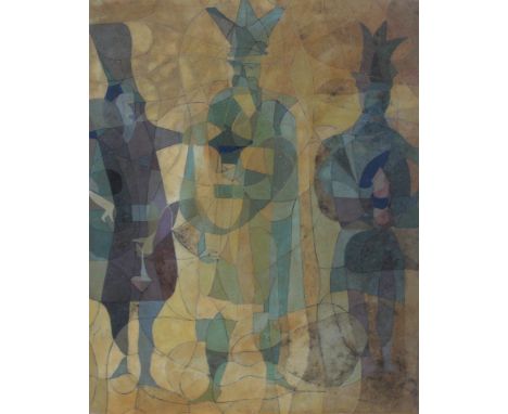 Gerald Rickards (British 20th Century 1931-2006), "Three Kings", oil on board, 51cm x 64cm, signed and titled verso, unframed