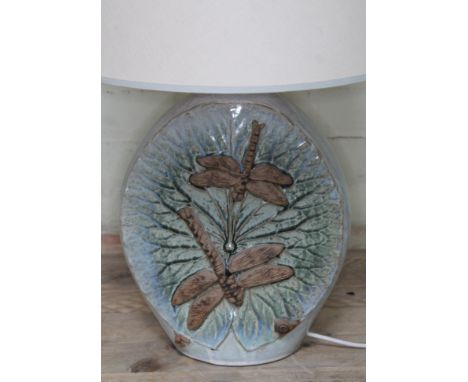 A large pottery table lamp by Bernard Rooke, height excluding shade 40cm.  