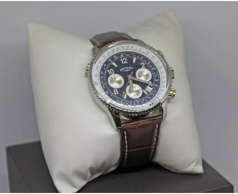 A rotary stainless steel wristwatch with complicated dial, case diam. 42mm.  