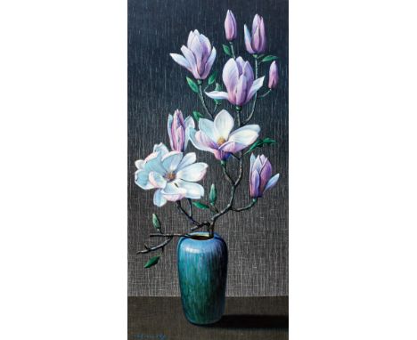 After Vladimir Tretchikoff (1913-2006), "Pink Magnolias", retro print, 42cm x 90cm, labelled verso, framed.  