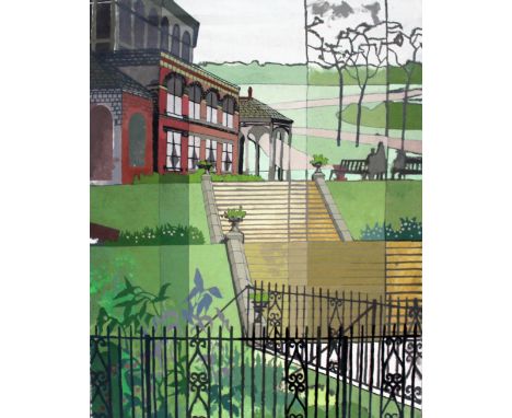 Gerald Rickards (British 20th Century 1931-2006), Pavillion Building Mesnes Park Wigan, oil on canvas, 71cm x 92cm, canvas re