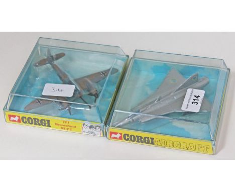 Two boxed Corgi die cast model planes comprising 1307 Saab 35X Draken and 1311 Messerschmitt ME 410.  
