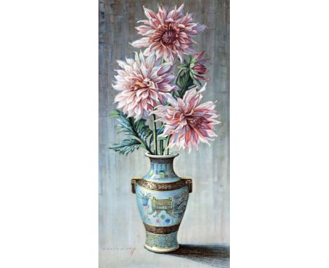 After Vladimir Tretchikoff (1913-2006), "Dahlias", retro print, 43cm x 90cm, framed.  
