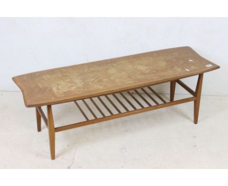 Mid century Teak Coffee Table with slatted under-shelf, 122cm long x 41cm high 