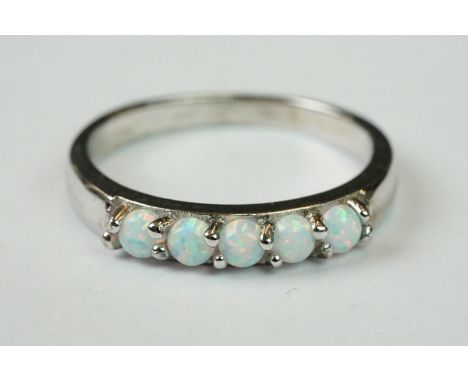 Silver and opal five stone ring 