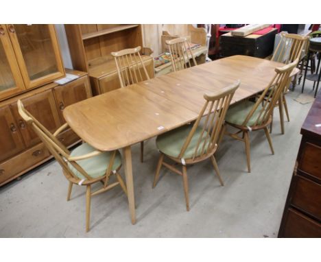 Ercol Light Elm and Beech ' Grand Windsor ' Extending Dining Table with five legs (151cm long (221cm when extended) x 90cm wi