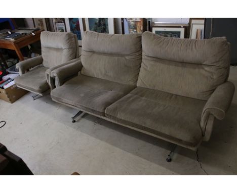 1970's Howard Keith (HK Furniture) Two Seater Sofa raised on two chrome legs 170cm long x 78cn high together with a matching 